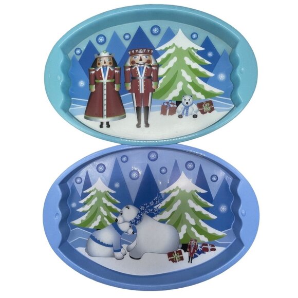 unknown Other - set of 2 Christmas trays blue removable place mats polar bear nut cracker READ